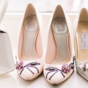 Vintage Dior Blush Satin Embellished Pumps, 4”, size 38